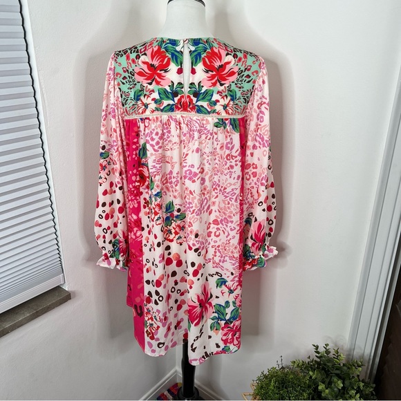 Umgee | NWT Rosie Fushia Floral Animal Print Dot Long Sleeve Tunic Dress - Picture 5 of 12